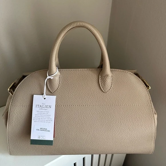 Viral Anna Paola Italian SUEDE & LEATHER Cappuccino Satchel NWT - Picture 3 of 11